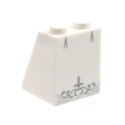 Slope 65 2 x 2 x 2 with Bottom Tube with Minifigure Dress / Skirt / Robe, Wedding with Silver Trim Pattern