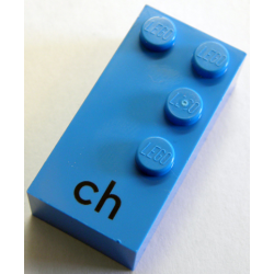 Brick, Braille 2 x 4 with 4 Studs with Black Lowercase Letters ch Pattern (dots-1456 ⠹) (German)