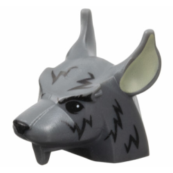 Minifigure, Head, Modified Rat with Black Eyes, Eyebrows, Nose, and Fur Lines, Tan Ears Pattern