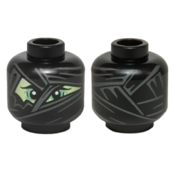 Minifigure, Head Alien Mummy with Yellowish Green Face, Wrappings, and Sand Green Eye Shadow Pattern