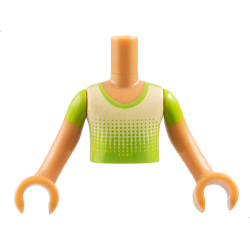 Torso Mini Doll Boy Lime Shirt with Dots Fading to Bright Light Yellow Pattern, Medium Nougat Arms with Hands with Lime Short Sleeves
