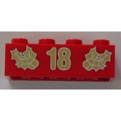 Brick 2 x 4 with Gold Holly and '18' Pattern