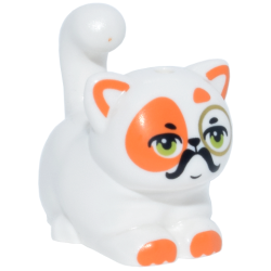 Cat, Friends Style, Large, Sitting with Orange Markings and Paws, Lime Eyes, Black Moustache and Gold Monocle Pattern (Churro, Magician Costume) Cat, Friends Style, Large, Sitting with Orange Markings and Paws, Lime Eyes, Black Moustache and Gold Monocle Pattern (Churro, Magician Costume)