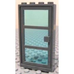 Door, Frame 1 x 4 x 6 with 4 Holes on Top and Bottom with Dark Bluish Gray Door with 3 Panes and Square Handle with Fixed Trans-Light Blue Glass (30179 / x39c01)