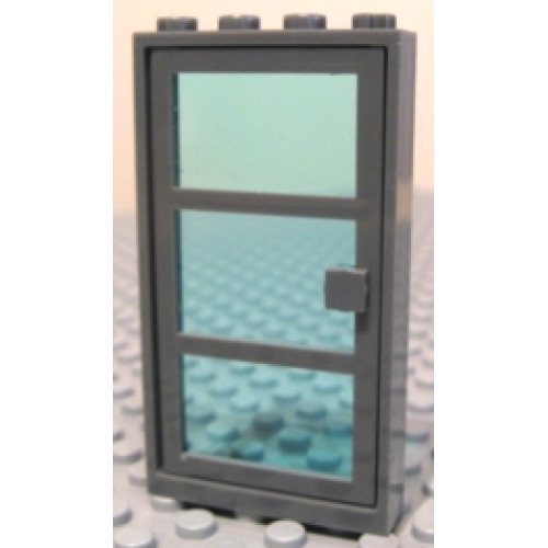 Деталь LEGO 30179c06 Door, Frame 1 x 4 x 6 with 4 Holes on Top and Bottom with Dark Bluish Gray Door with 3 Panes and Square Handle with Fixed Trans-Light Blue Glass (30179 / x39c01)