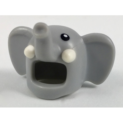 Деталь LEGO 35857pb01 Minifigure, Headgear Head Cover, Costume Elephant with Black Eyes and White Tusks Pattern - Light Bluish Gray