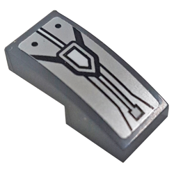 Slope, Curved 2 x 1 x 2/3 with Black Lines and White Pentagon on Silver Background Pattern (Sticker) - Set 70359 Slope, Curved 2 x 1 x 2/3 with Black Lines and White Pentagon on Silver Background Pattern (Sticker) - Set 70359