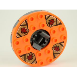 Turntable 6 x 6 x 1 1/3 Round Base Serrated with Orange Top and Dark Red Faces on Dark Tan and Dark Gray Pattern (Ninjago Spinner) Turntable 6 x 6 x 1 1/3 Round Base Serrated with Orange Top and Dark Red Faces on Dark Tan and Dark Gray Pattern (Ninjago Spinner)