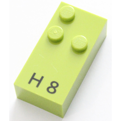 Brick, Braille 2 x 4 with 3 Studs with Black Capital Letter H / Number 8 Pattern (dots-125 ⠓)