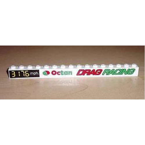 Деталь LEGO 2465pb01 Brick 1 x 16 with 'DRAG RACING' and Octan and 317.6 mph. Right Pattern (Stickers) - Set 6616