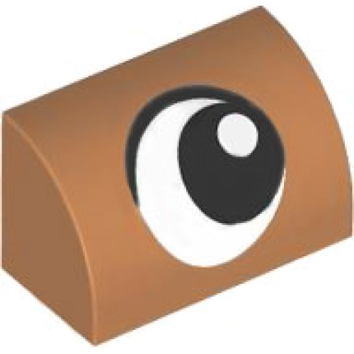 Деталь LEGO 37352pb035 Slope, Curved 1 x 2 with Bottom Stud Holder with Black and White Eye Looking Left Pattern - Medium Nougat