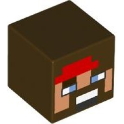 Minifigure, Head, Modified Cube with Pixelated Nougat Face, Beard, Red Bandana, Medium Blue Eyes, Mouth with White Teeth Pattern (Minecraft Swashbuckler)
