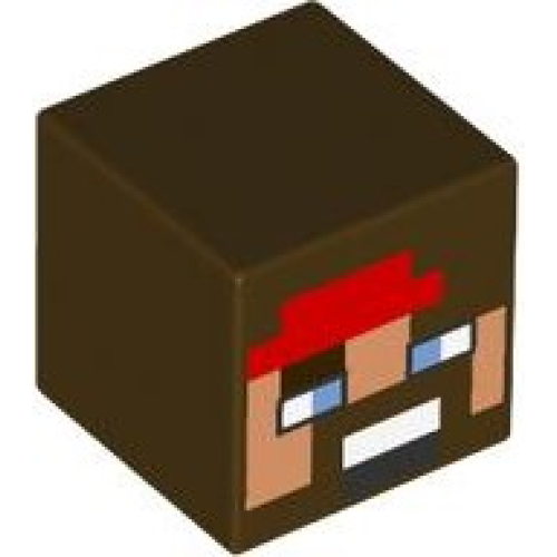 Деталь LEGO 19729pb082 Minifigure, Head, Modified Cube with Pixelated Nougat Face, Beard, Red Bandana, Medium Blue Eyes, Mouth with White Teeth Pattern (Minecraft Swashbuckler)