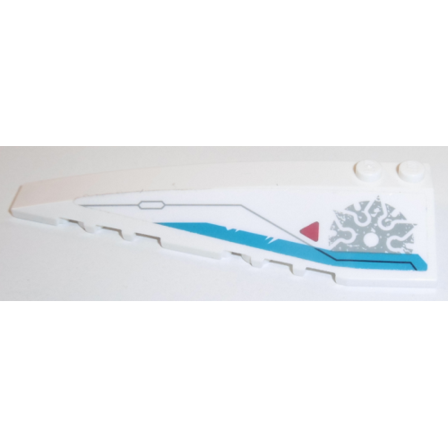 Деталь LEGO 50955pb052 Wedge 10 x 3 Left with Dark Azure Stripe, Light Bluish Gray Shuriken Throwing Star and Red Triangle Pattern (Sticker) - Set 70673