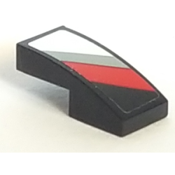 Slope, Curved 2 x 1 x 2/3 with Light Bluish Gray, Red and White Diagonal Stripes on Black Background Pattern Model Right Side (Sticker) - Set 75887 Slope, Curved 2 x 1 x 2/3 with Light Bluish Gray, Red and White Diagonal Stripes on Black Background Pattern Model Right Side (Sticker) - Set 75887