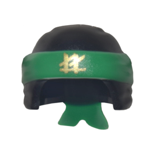Деталь LEGO 24496pb01 Minifigure, Headgear Ninjago Wrap Type 3 with Molded Green Bandana and Knot and Printed Gold Ninjago Logogram 'LL' Pattern