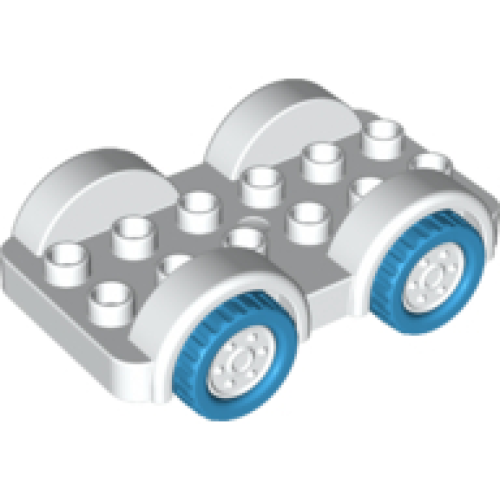 Деталь LEGO 11841c05 Duplo Car Base 2 x 6 with Dark Azure Tires and White Wheels on Fixed Axles