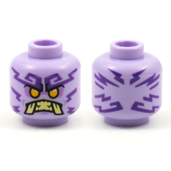 Minifigure, Head Alien Ninjago Islander with Dark Purple Tattoos, Bright Light Orange Eyes, Medium Lavender Eye Shadow, Tan Teeth and Tusks Pattern