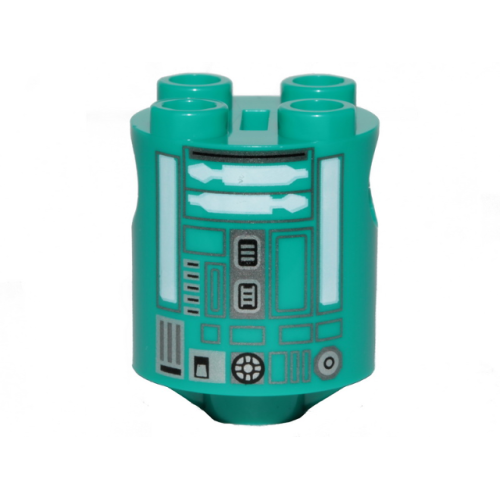 Деталь LEGO 30361pb041 Brick, Round 2 x 2 x 2 Robot Body with Dark Silver Lines and White and Silver Pattern (Astromech Droid K3-R1)