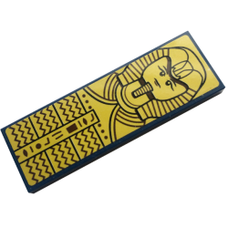 Tile 2 x 6 with Dark Brown Mummy, Hieroglyphs and Zigzag Lines on Gold Background Pattern (Sticker) - Set 77013