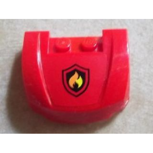 Деталь LEGO 98835pb007 Vehicle, Mudguard 3 x 4 x 1 2/3 Curved Front with Black and Yellow Fire Logo Badge Pattern (Sticker) - Set 60023