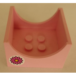 Container, Box 4 x 4 x 2 Bottom with Semicircle Cutout Ends with Flower Pattern on Both Sides (Stickers) - Set 6547