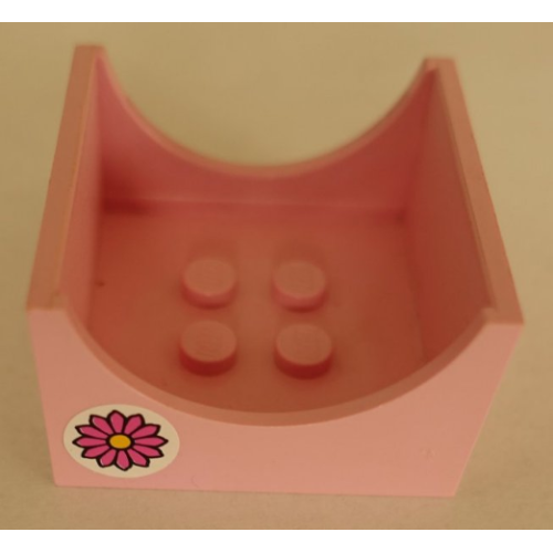 Деталь LEGO 4461pb03 Container, Box 4 x 4 x 2 Bottom with Semicircle Cutout Ends with Flower Pattern on Both Sides (Stickers) - Set 6547