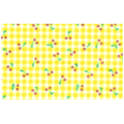 Belville Cloth Rug 6 7/8 x 11 1/4 with Cherries and Yellow Checkered Pattern
