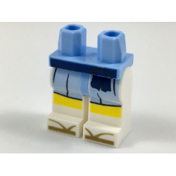 Hips and White Legs with Dark Blue Sash, Bright Light Blue Skirt, Yellow Knees and Dark Tan Zori Sandals Pattern