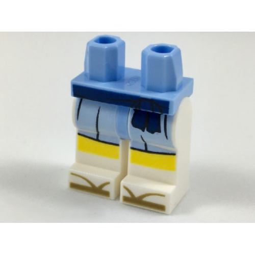 Деталь LEGO 970c01pb46 Hips and White Legs with Dark Blue Sash, Bright Light Blue Skirt, Yellow Knees and Dark Tan Zori Sandals Pattern