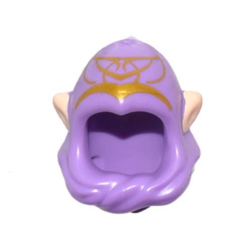 Деталь LEGO 25564pb01 Mini Doll, Headgear Hood Cowl Pointed Top with Light Nougat Elf Ears and Gold Elves Tribal Pattern