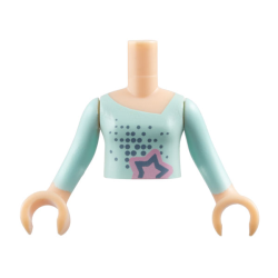 Torso Mini Doll Girl Light Aqua Long Vest Top with Star Pattern, Light Nougat Arms with Hands with Light Aqua Sleeves