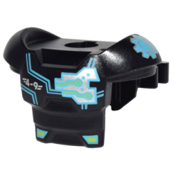 Minifigure Armor Space with Shoulder Protection and 2 Clips with Dark Azure Cyborg Head, '4-9' and Silver Circuitry Pattern