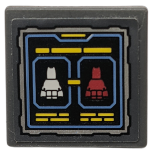 Деталь LEGO 15210pb108 Road Sign 2 x 2 Square with Open O Clip with Control Panel Display with 2 Batman Minifigure Silhouettes Pattern (Sticker) - Set 70923