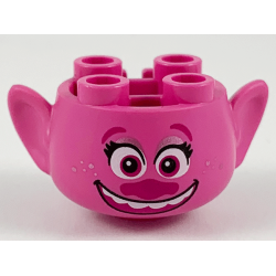 Minifigure, Head, Modified Trolls with Magenta Eyebrows, Eyes, and Nose, Black Eyelashes, Metallic Pink Eye Shadow and Freckles, Open Mouth Smile with Top Teeth Pattern Minifigure, Head, Modified Trolls with Magenta Eyebrows, Eyes, and Nose, Black Eyelashes, Metallic Pink Eye Shadow and Freckles, Open Mouth Smile with Top Teeth Pattern