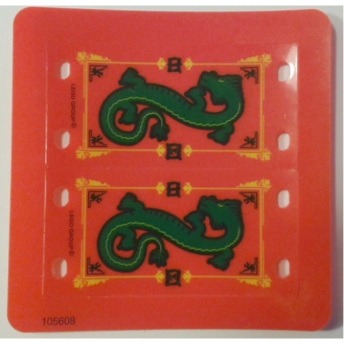 Деталь LEGO 105608 Plastic Flag 4 x 8 with Green Oriental Dragon Pattern, Sheet of 2
