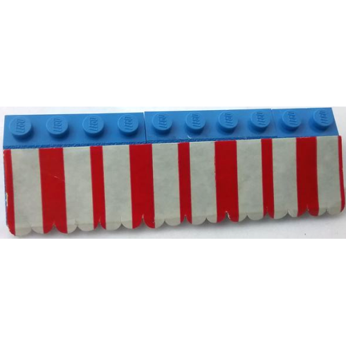 Деталь LEGO BA130pb02 Stickered Assembly 10 x 3 x 1 with Red and White Stripes Awning Pattern (Sticker) - Set 361-1 - 2 Slope 33 3 x 4, 1 Slope 33 3 x 2