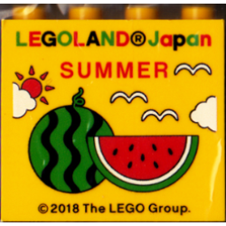 Brick 2 x 4 x 3 with LEGOLAND Japan, 'SUMMER', Sun, Clouds, Birds, and Watermelon Pattern Brick 2 x 4 x 3 with LEGOLAND Japan, 'SUMMER', Sun, Clouds, Birds, and Watermelon Pattern