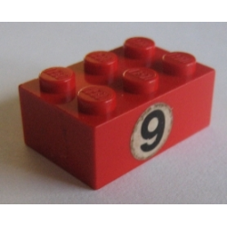 Brick 2 x 3 with Black '9' in White Circle Pattern (Sticker) - Set 673 Brick 2 x 3 with Black '9' in White Circle Pattern (Sticker) - Set 673