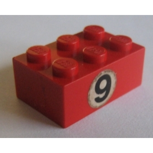 Деталь LEGO 3002oldpb02 Brick 2 x 3 with Black '9' in White Circle Pattern (Sticker) - Set 673