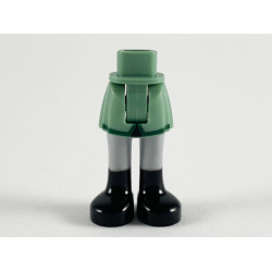 Mini Doll Hips and Skirt, Green Stripe, Light Bluish Gray Legs and Black Boots Pattern - Thick Hinge