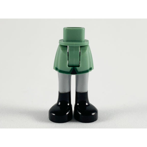 Деталь LEGO 92252c00pb031 Mini Doll Hips and Skirt, Green Stripe, Light Bluish Gray Legs and Black Boots Pattern - Thick Hinge