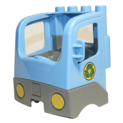 Duplo Cabin Truck Semi-Tractor Cab with Dark Bluish Gray Base and Recycling Arrows Pattern - Medium Blue