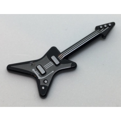 Minifigure, Utensil Musical Instrument, Guitar Electric 'ML' Type with Pearl Dark Gray Pickguard and Silver Strings, Bridge, and Whammy Bar Pattern