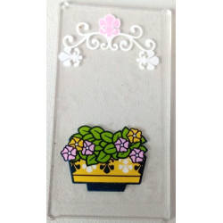Glass for Window 1 x 4 x 6 with Flowerpot, Lime Leaves, Bright Pink and Yellow Flowers and White Scrollwork Pattern (Sticker) - Set 41426