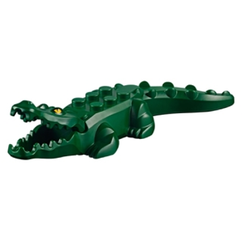 Деталь LEGO 18904c02pb01 Alligator / Crocodile with 20 Teeth with Yellow Eyes with White Glints Pattern with Light Bluish Gray Technic, Pin 1/2