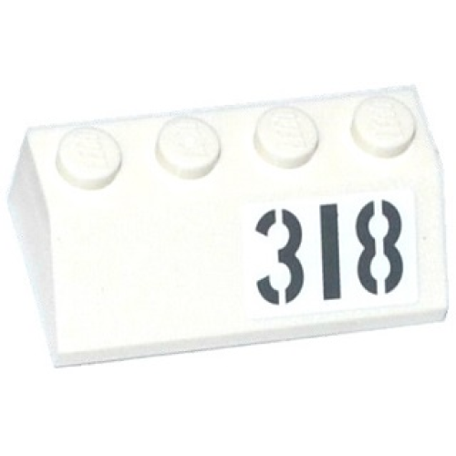 Деталь LEGO 3037pb041L Slope 45 2 x 4 with Light Bluish Gray '318' Pattern Model Left Side (Sticker) - Set 76041