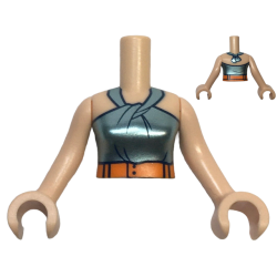 Torso Mini Doll Woman Metallic Light Blue Halter Top with Dark Blue Trim and Orange Belt Pattern, Light Nougat Arms with Hands