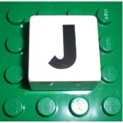 Duplo, Tile 2 x 2 x 1 with Black Capital Letter J Pattern Duplo, Tile 2 x 2 x 1 with Black Capital Letter J Pattern