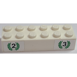 Brick 2 x 6 with Black Number 2 and Number 3, Green Laurels Pattern (Stickers) - Set 6337
